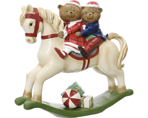 Weihnachtsdekoration Schaukelpferd Polyresin 36,5 x 12,5 x 33,5 cm Dekoratives Schaukelpferd mit Teddybären und Geschenken