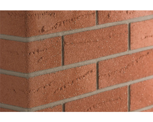 Angle pour pierre de parement Elabrick Sahara 24 x 7,1 cm Gros plan d''un mur de briques