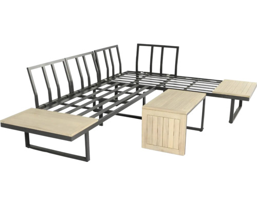 Gartenlounge-Set mit Metallrahmen und Holztischen