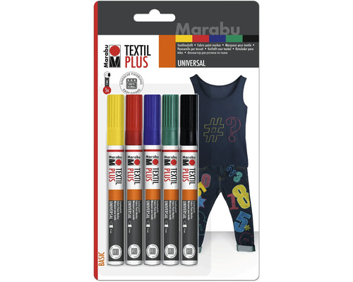 Kit de peinture textile Marabu Textil Painter plus 5x 3 mm Marabu Textil Plus Marqueurs textiles universels, lot de 5