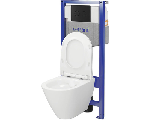 WC suspendu à fond creux avec réservoir de chasse et logo Cersanit