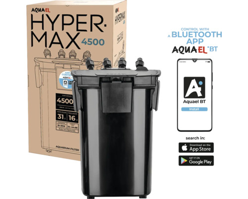 Filtre d''aquarium Aquael Hypermax 4500 avec contrôle de l''application Bluetooth