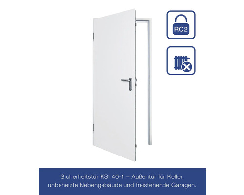 Porte de sécurité ouverte KSI 40-1 avec norme de sécurité RC2 et symbole pour les pièces non chauffées