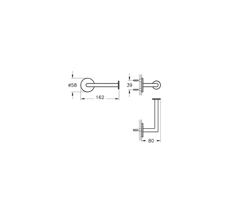 Technische Zeichnung vun engem Handduchhalter mat Moossangaben