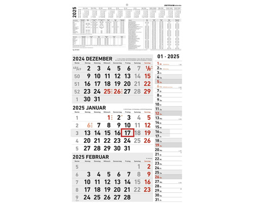 Calendrier mural sur 3 mois combi 2025 33x45 cm