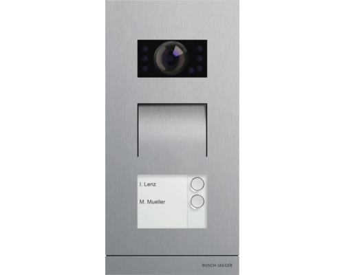 Set vidéo pour maison pour deux familles Busch-Jaeger 83022/2-SV acier inoxydable Système d'interphone Busch-Jaeger avec caméra, sonnette et porte-noms