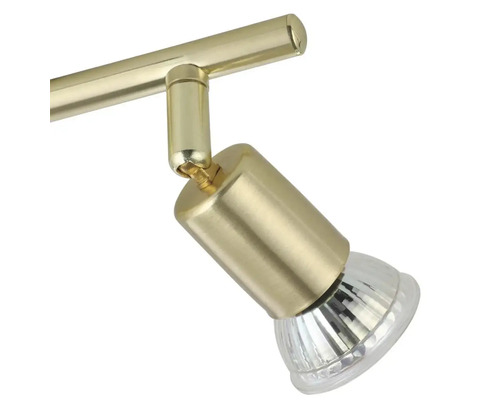 Nahaufnahme einer goldenen Schienenleuchte mit Spot