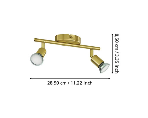 Deckenleuchte mit zwei Strahlern und Maßangaben