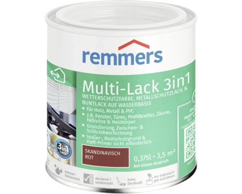 Laque multi Remmers 3en1 rouge scandinave 375 ml Remmers Multi Lack 3en1 rouge scandinave, boîte de 0,375 litre