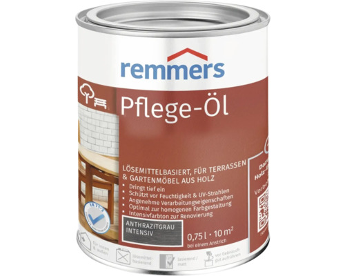 Huile d’entretien Remmers anthracite intense 750 ml Huile d''entretien Remmers pour terrasses et meubles de jardin en bois, gris anthracite