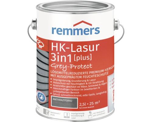 Lasure Remmers HK 3en1 [plus] gris anthracite 2,5 l