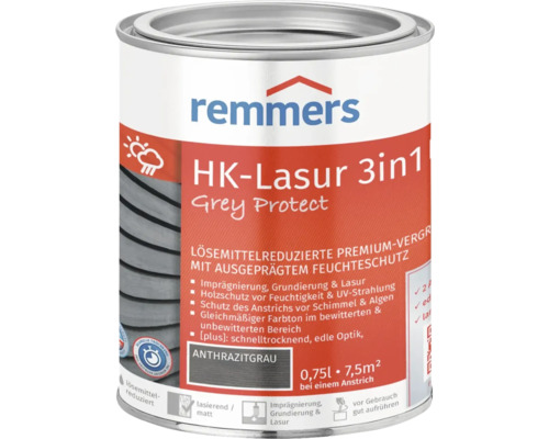 Lasure Remmers HK 3en1 [plus] gris anthracite 750 ml