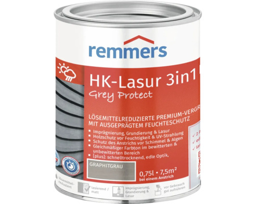 Lasure Remmers HK 3en1 [plus] gris graphite 750 ml