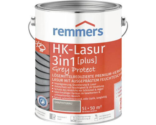 Lasure Remmers HK 3en1 [plus] gris graphite 5 l