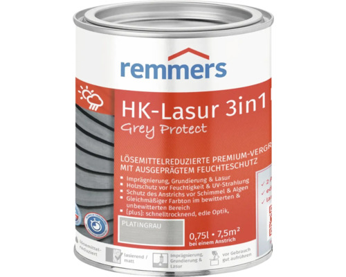 Lasure Remmers HK 3en1 [plus] gris platine 750 ml