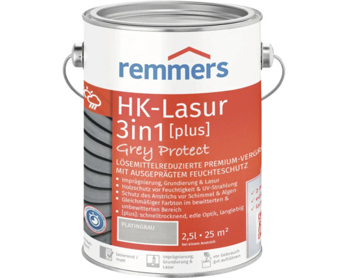 Lasure Remmers HK 3en1 [plus] gris platine 2,5 l