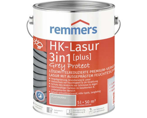 Lasure Remmers HK 3en1 [plus] gris platine 5 l