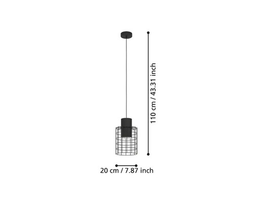 Suspension avec des dimensions de 110 cm de hauteur et 20 cm de diamètre