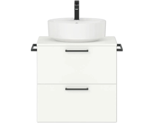 Badmöbel-Set NOBILIA Modern BxHxT 60 x 59,1 x 49 cm Frontfarbe weiß mit Aufsatz-Waschbecken Griff schwarz 584