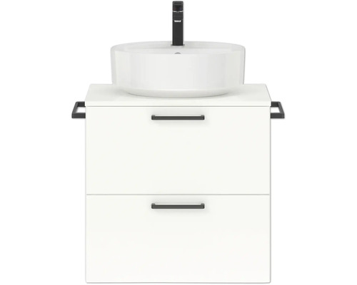Badmöbel-Set NOBILIA Modern BxHxT 60 x 59,1 x 49 cm Frontfarbe weiß hochglanz mit Aufsatz-Waschbecken Griff schwarz 586