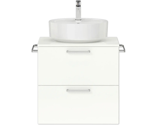 Badmöbel-Set NOBILIA Modern BxHxT 60 x 59,1 x 49 cm Frontfarbe weiß hochglanz mit Aufsatz-Waschbecken Griff chrom matt 587