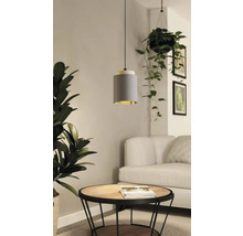 Suspension 1 ampoule hxØ 110x16 cm noir/bois clair abat-jour cappuccino intérieur doré