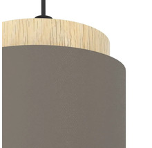 Suspension 1 ampoule hxØ 110x16 cm noir/bois clair abat-jour cappuccino intérieur doré