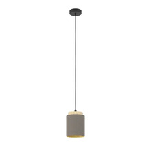 Suspension 1 ampoule hxØ 110x16 cm noir/bois clair abat-jour cappuccino intérieur doré