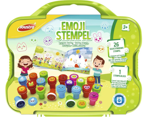 Set de tampons Joustra Emoji avec 26 tampons auto-encreurs et un bloc de tampons