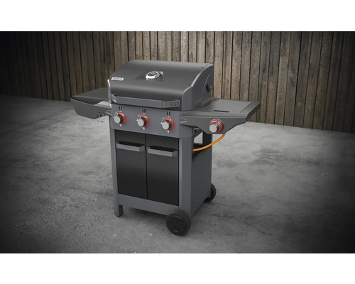 Barbecue à gaz avec quatre brûleurs, tablettes latérales et placard inférieur