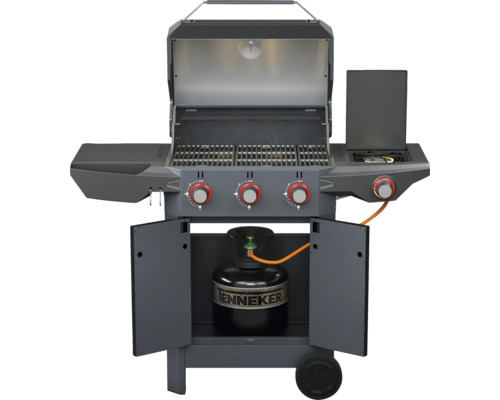 Barbecue à gaz Tenneker® Carbon 133,4 x 60,3 x 112,3 cm 3 brûleurs + brûleur latéral, grille en fonte d'acier, système de plateforme noir