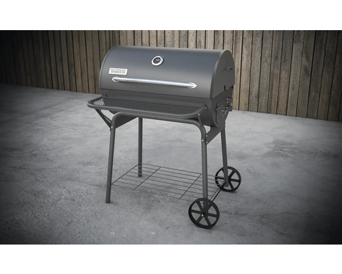 Barbecue tonneau avec roues et espace de rangement