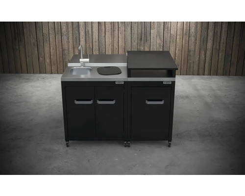 Outdoor-Küche mit Spüle, Wasserhahn und Schrankmodulen