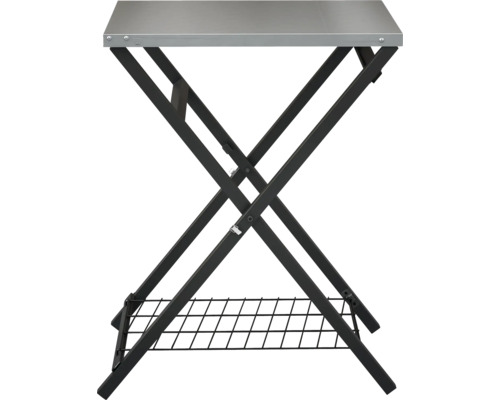 Klapptisch mit Metallplatte und Ablagegitter