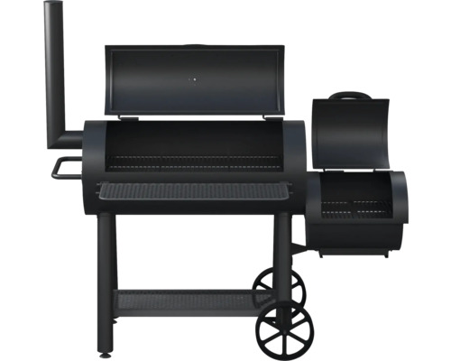 Barbecue avec roues, gril ouvert et compartiment latéral
