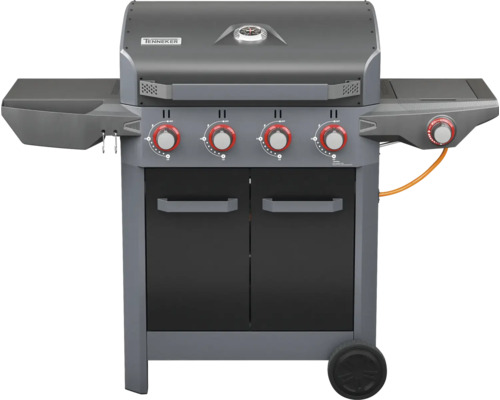 Barbecue à gaz Tenneker® Carbon 145,4 x 60,3 x 112,3 cm 4 brûleurs + brûleur latéral, grille en fonte d‘acier, système de plateforme noir