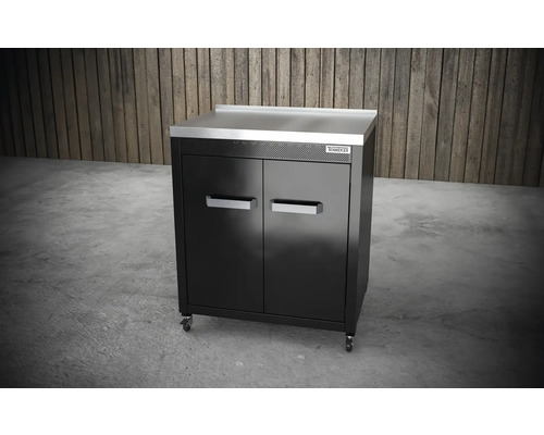 Werkstattschrank mit Edelstahlplatte und zwei Türen