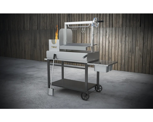 Chariot de grill avec foyer et grille, broche et crochets
