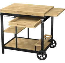 Chariot de service en bois avec étagères et roues