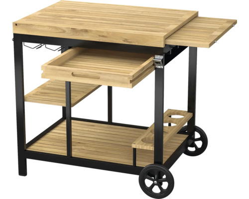 Chariot de service en bois avec étagères et roues