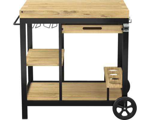 Chariot de service avec étagère en bois et tiroir
