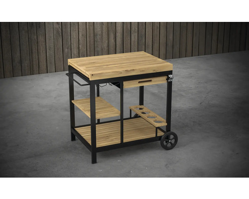 Table de grill avec surface de travail, tiroir et étagères