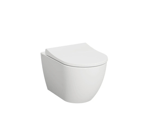 WC suspendu VitrA Mia cuvette à fond creux sans bride blanc brillant avec revêtement avec abattant 7510B003-6288