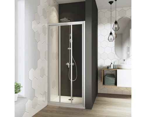 Porte coulissante Breuer Fara 4 80 cm verre synthétique perle profilé couleur argent mat