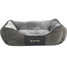 Graues Hundebett mit hohem Rand und Scruffs Logo.
