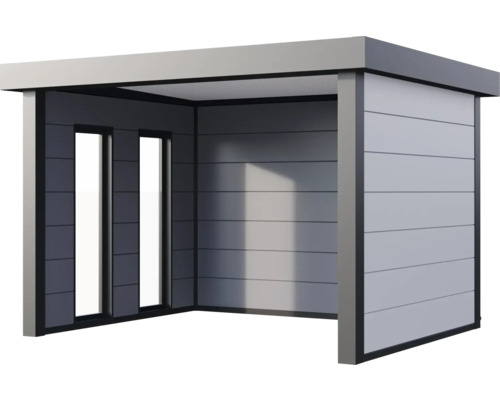 Tonnelle de jardin moderne avec éléments muraux horizontaux et large ouverture