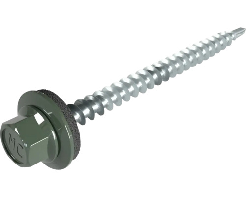 Vis PRECIT 4,8 mm x 60 mm vert oxyde chromique RAL 6020 paquet = 100 pces Vis autoperceuse individuelle avec rondelle d''étanchéité