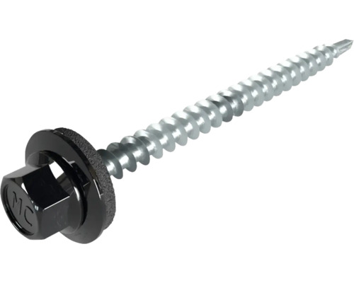 Vis PRECIT SW8 4,8 mm x 60 mm noir foncé RAL 9005 paquet = 100 pces Vis à tôle avec rondelle d''étanchéité