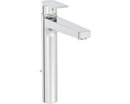 VitrA Waschtischarmatur für Aufsatzwaschbecken FLOW SQUARE chrom mit Zugstange A42961EXP Hoher Waschtischmischer aus Metall