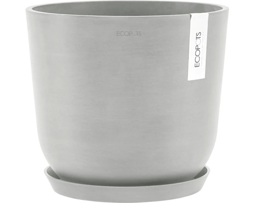 Grauer Blumentopf mit Untersetzer